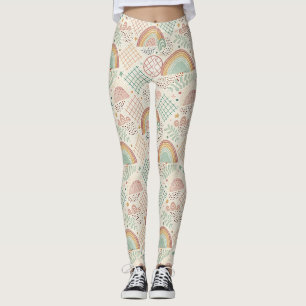 Retro Shapes and Dotted Textures in Earthy Pastel  Leggings