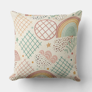 Retro Shapes and Dotted Textures in Earthy Pastel  Throw Pillow