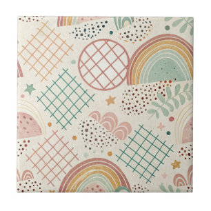 Retro Shapes and Dotted Textures in Earthy Pastel  Tile