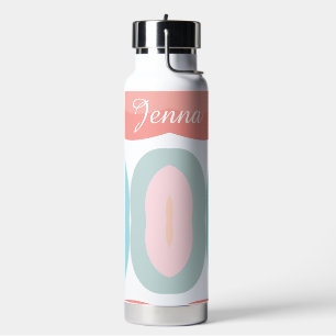Retro shapes- pastel rainbow script name water bottle