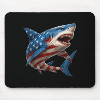 Retro Shark American Flag 4th of July Independence Mouse Pad