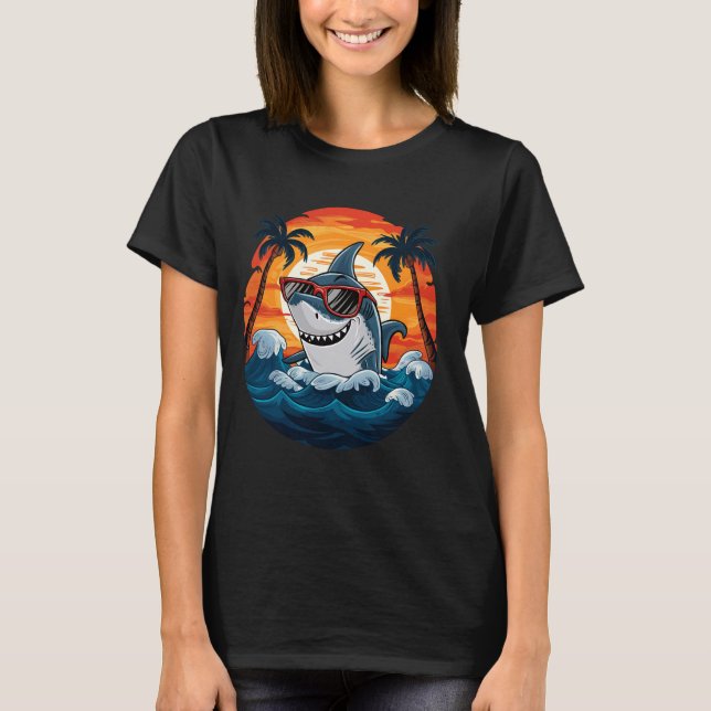 Retro Shark in Sunglasses 70s 80s 90s T-Shirt (Front)