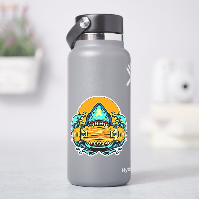 Retro Shark Skateboard Orange Blue 4"Kiss Ct Vinyl (HydroFlask)