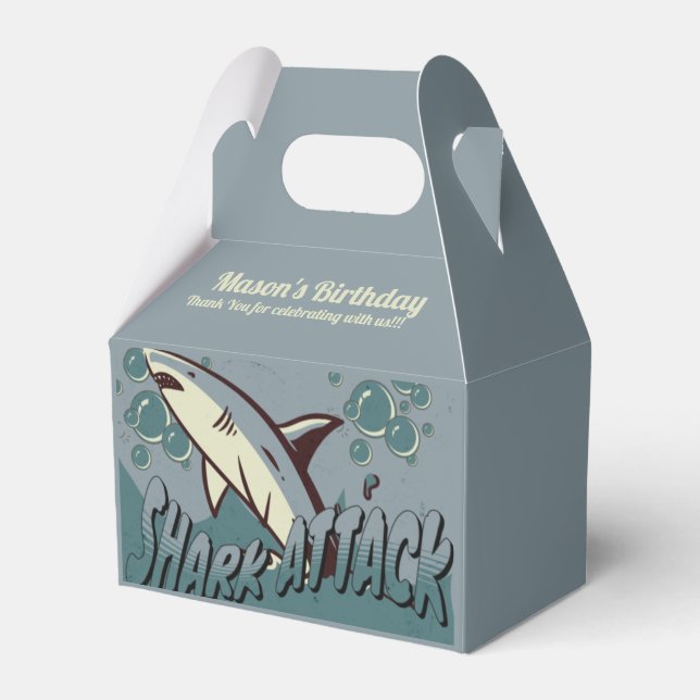 Retro Shark Themed Birthday Party  Favor Box (Front Side)