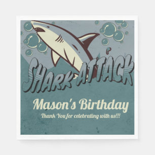 Retro Shark Themed Birthday Party Napkin