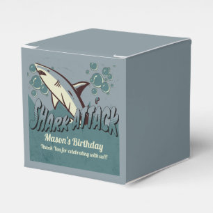 Retro Shark Themed Birthday Party Square Favor Box
