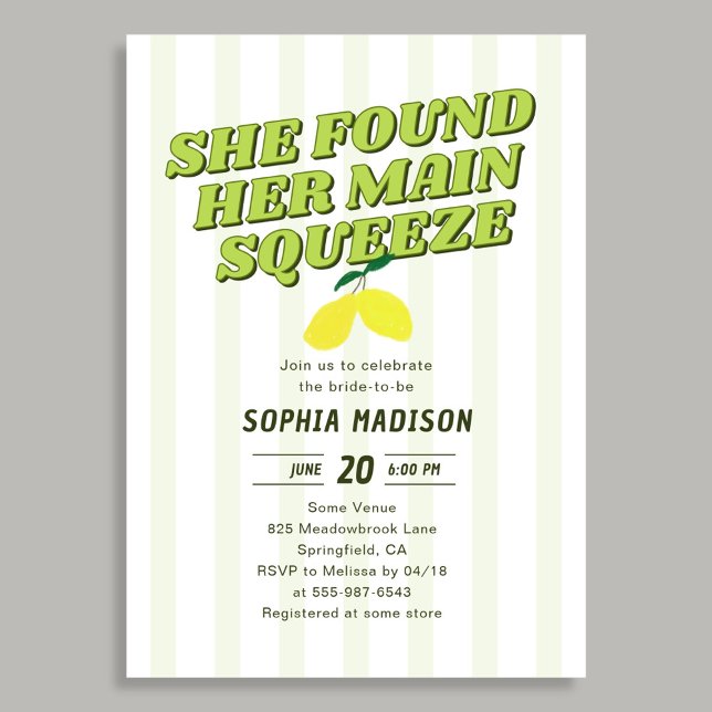 Retro She Found Her Main Squeeze Bridal Shower Invitation (Creator Uploaded)