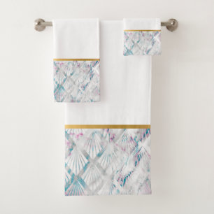 RETRO SHELL AQUA SPLASH WHITE BATHROOM TOWEL SET