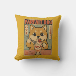 Retro Shiba Inu Parfait Japanese Vintage Advertise Throw Pillow