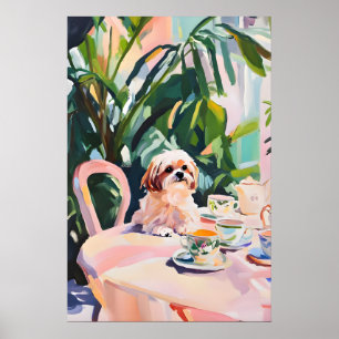 Retro Shih Tzu Poster, Shih Tzu Oil Painting Poster