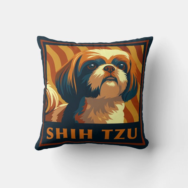 Retro Shih Tzu Puppy Dog Throw Pillow (Back)