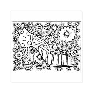 RETRO SHOE FASHION, MOUSE IN HOUSE, FLOWER POWER RUBBER STAMP