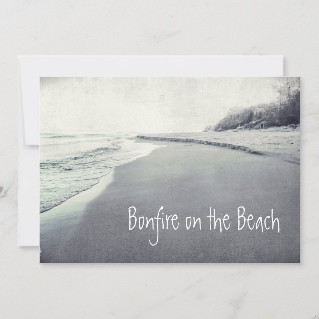 Retro Shoreline Bonfire on the Beach Cool Invitation (Front)