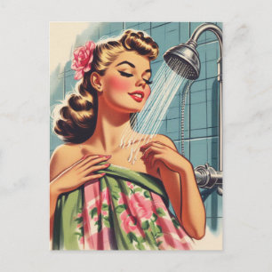 Retro Shower Pin Up Postcard