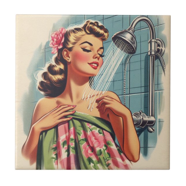 Retro Shower Pin Up Tile (Front)
