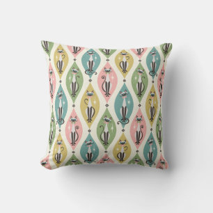 Retro Siamese Cats and Starbursts On Lozenges Throw Pillow