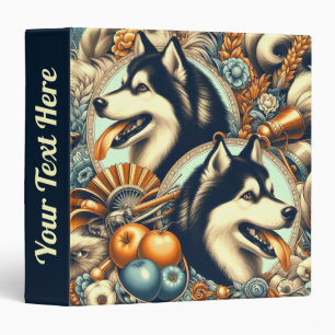 Retro Siberian Husky Illustration Binder