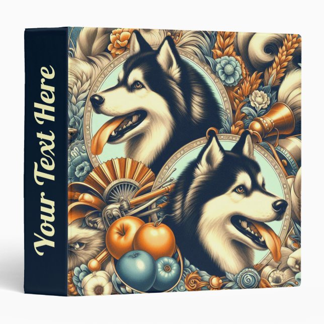 Retro Siberian Husky Illustration Binder (Front/Spine)