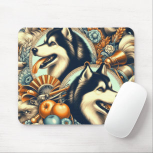 Retro Siberian Husky Illustration Mouse Pad