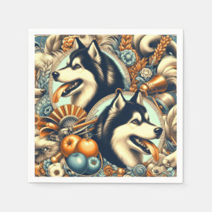 Retro Siberian Husky Illustration Napkin