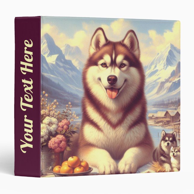 Retro Siberian Husky Painting Binder (Front/Spine)