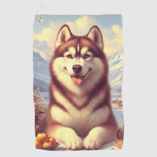 Retro Siberian Husky Painting Golf Towel