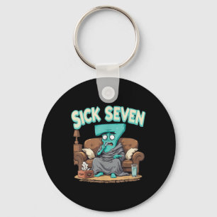 Retro Sick Seven 67 Halloween Number Design  Keychain