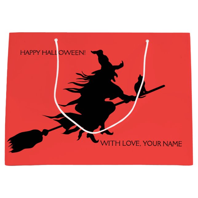 RETRO SILHOUETTE HALLOWEEN WITCH ON BROOM GIFT BAG (Front)