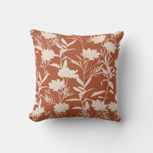 Retro silhouette meadow flowers seamless pattern i throw pillow