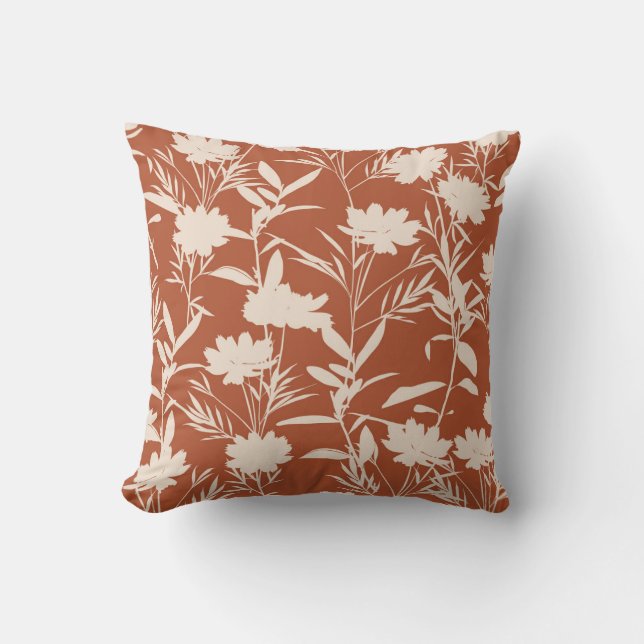 Retro silhouette meadow flowers seamless pattern i throw pillow (Front)