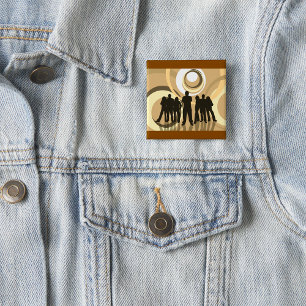 Retro Silhouette People with Abstract Circles 2 Inch Square Button