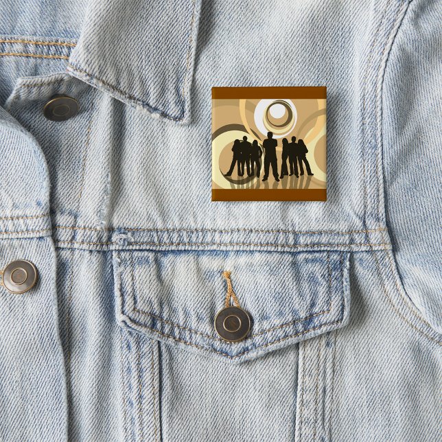 Retro Silhouette People with Abstract Circles 2 Inch Square Button (Creator Uploaded)