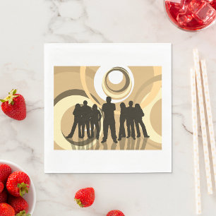 Retro Silhouette People with Abstract Circles Napkin