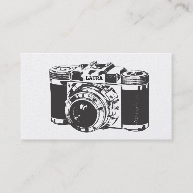 Retro Silver Camera Photographer Business Cards (Front)