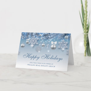 Retro Silver Christmas Ornament Corporate Greeting Holiday Card