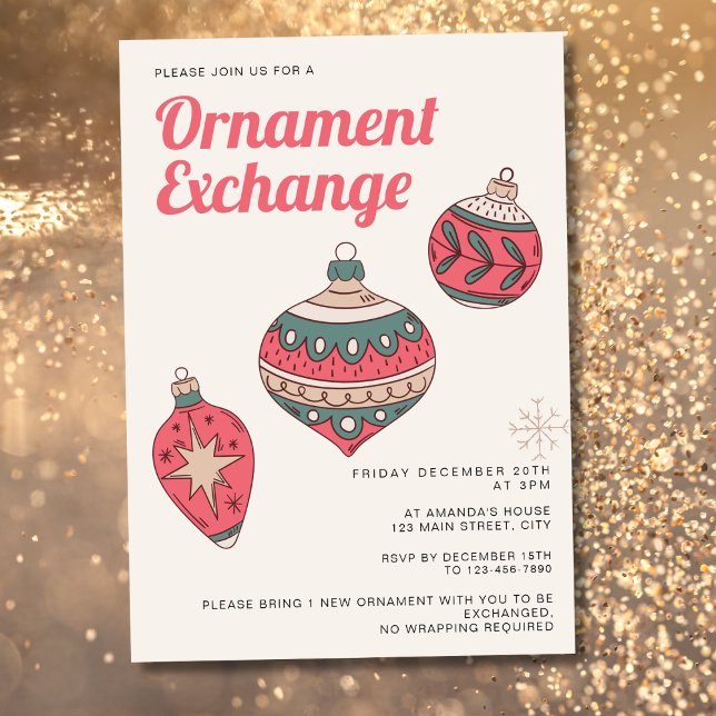 Retro Simple Christmas Ornament Exchange Party Invitation (Creator Uploaded)