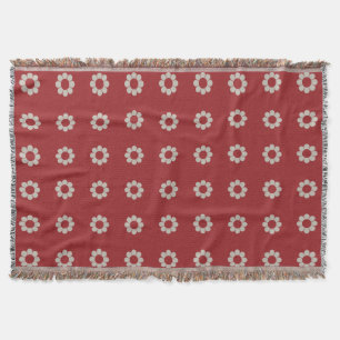 Retro Simple Flower Shapes Pattern   Christmas Red Throw Blanket
