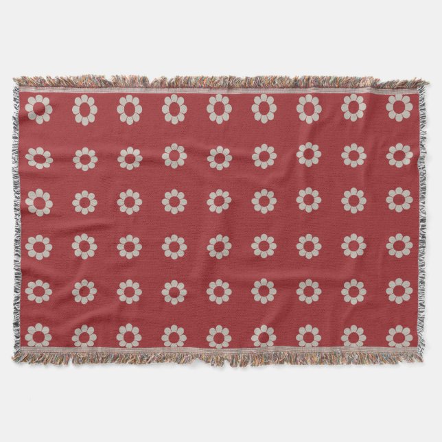 Retro Simple Flower Shapes Pattern | Christmas Red Throw Blanket (Front)