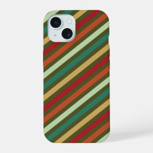 Retro Simple Red Green Diagonal Stripes Pattern iPhone 15 Case