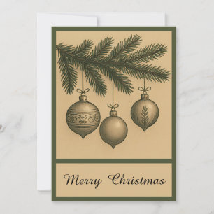 Retro Simple Trendy Christmas Ball  Rustic  Holiday Card