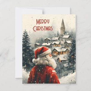 Retro Simple Vintage Christmas Santa Claus Holiday Card