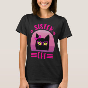 Retro Sister Cat With Pink Leopard Glasses Cat T-Shirt