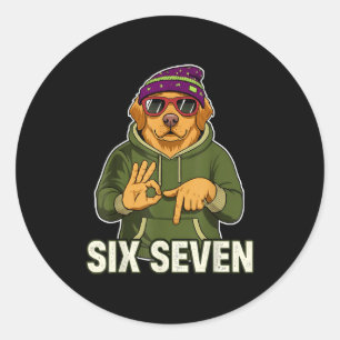Retro Six Seven Golden Retriever Graphic Gift Men Classic Round Sticker