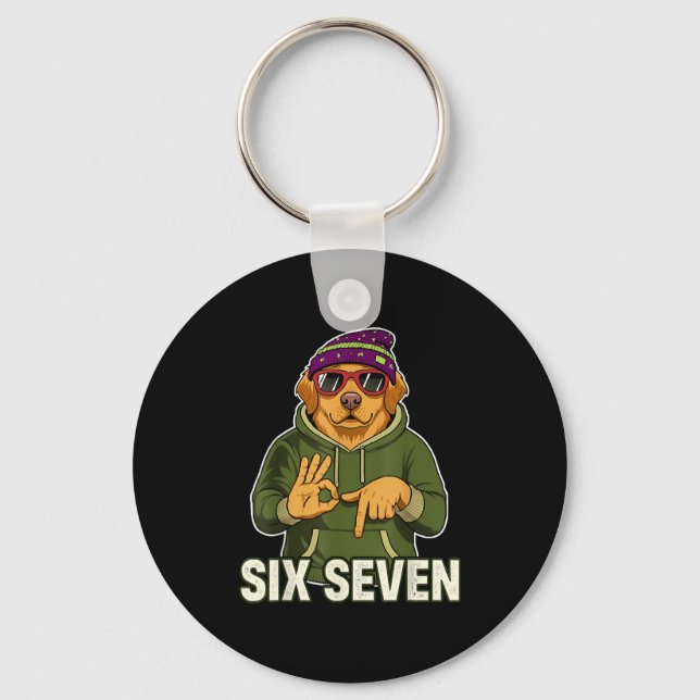 Retro Six Seven Golden Retriever Graphic Gift Men  Keychain (Front)