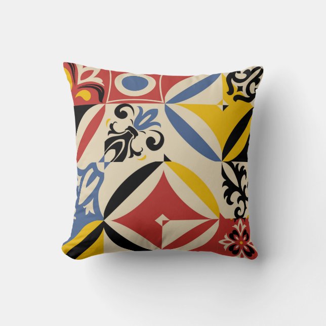 Retro Sixties Azulejos Geometric Pattern Throw Pillow (Front)