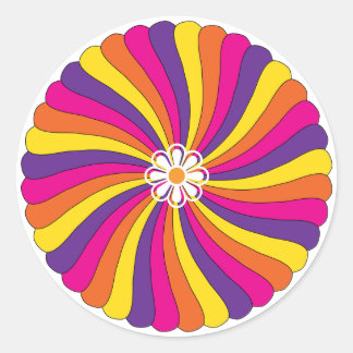 Retro Sixties Bright Flower Classic Round Sticker
