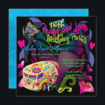 Retro Sixties Peace and Love 16th Birthday Party Invitation<br><div class="desc">Celebrate her sweet 16 with a Peace and Love retro hippy style birthday party.</div>