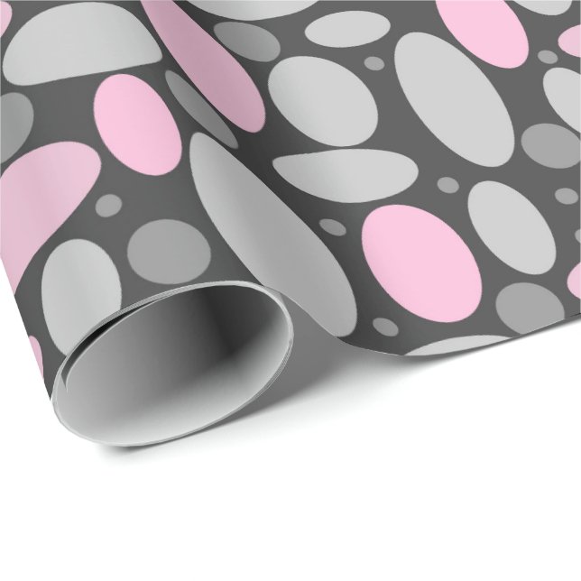retro, sixties, polka dots, grey and pink wrapping paper (Roll Corner)
