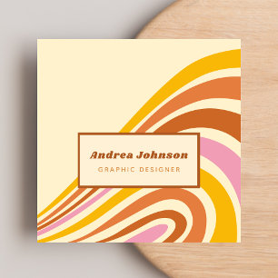Retro Sixties Seventies Rainbow Stripes 1970s 1960 Square Business Card