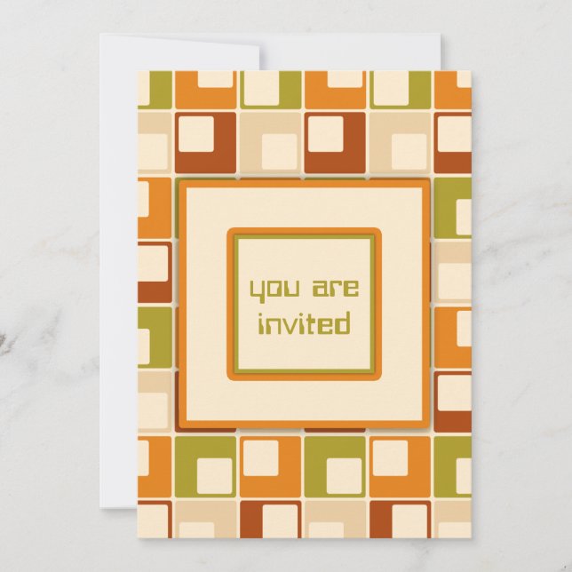 Retro Sixties Squares Pattern Personalized Invitation (Front)